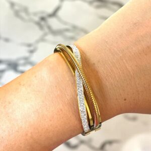 Pulsera Rígida en Acero Dorado y Circonitas Varias Vueltas