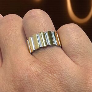Anillo Ancho en Acero Rectángulos Bicolor
