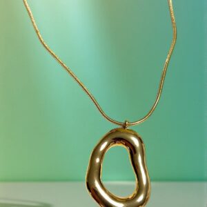 Collar Tipo Lariat con Adorno en Forma Redonda en Acero Dorado