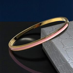 Pulsera Rìgida con Lacado en Rosa de Acero Dorado