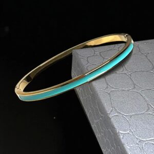 Pulsera Rìgida con Lacado en Verde de Acero Dorado