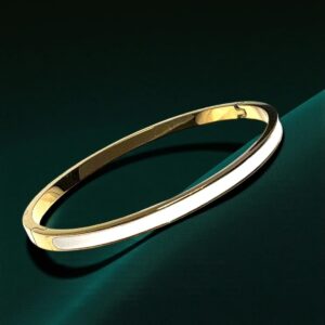 Pulsera Rìgida con Lacado en Blanco de Acero Dorado