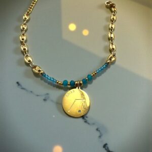 Pulsera Aries en Acero Dorado  con las Piedras del Signo