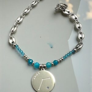 Pulsera Aries en Acero Plateado  con las Piedras del Signo