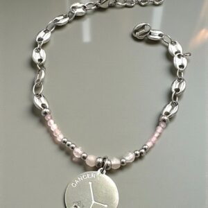 Pulsera Càncer en Acero Plateado  con las Piedras del Signo