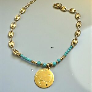 Pulsera Escorpio en Acero Dorado  con las Piedras del Signo