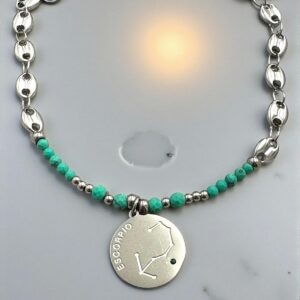 Pulsera Escorpio en Acero Plateado  con las Piedras del Signo