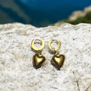 Pendiente Aro en Acero Dorado con Corazón Colgado
