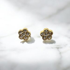 Pendiente Flor en Acero Dorado y 6 Circonitas