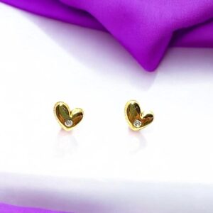 Pendiente Corazón Circonita Central Pequeño Acero Dorado
