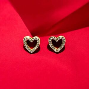 Pendiente corazón con circonita Acero Dorado