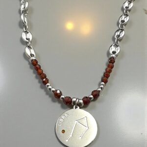 Pulsera Libra en Acero Plateado  con las Piedras del Signo