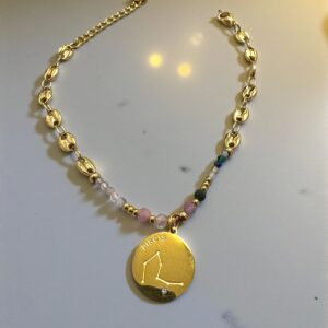 Pulsera Piscis en Acero Dorado  con las Piedras del Signo