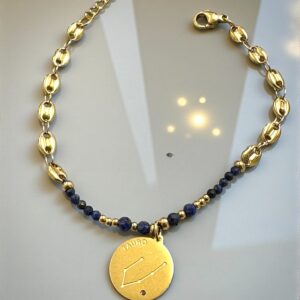 Pulsera Tauro en Acero Dorado  con las Piedras del Signo