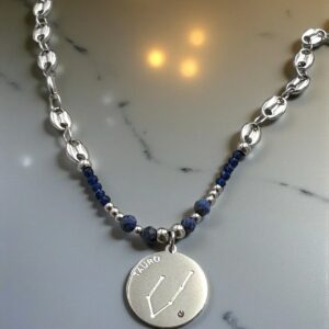 Pulsera Tauro en Acero Plateado  con las Piedras del Signo
