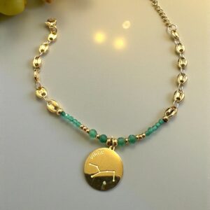 Pulsera Virgo en Acero Dorado  con las Piedras del Signo