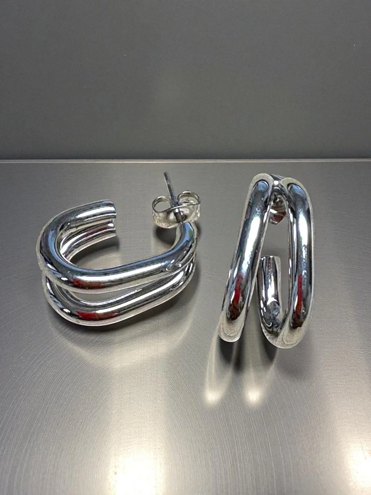 Pendientes en acero plateado doble aro ovalado