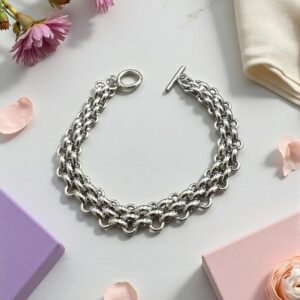 Pulsera eslabones de acero plateado 10x21 cierre O y T