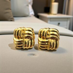 Pendientes en Acero Efecto Botón en  Dorado