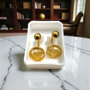 Pendiente Acero Dorado Tipo Piercing Bolita y Circulo con Corazón