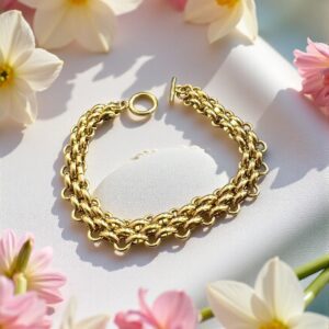 Pulsera en Acero Dorado Eslabones 20X21 con Cierres O y T