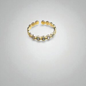 Anillo Alianza Flores con Circonitas en Acero Dorado