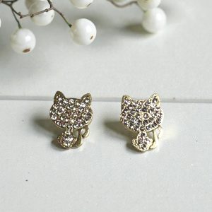 Pendiente gato circonitas en acero dorado
